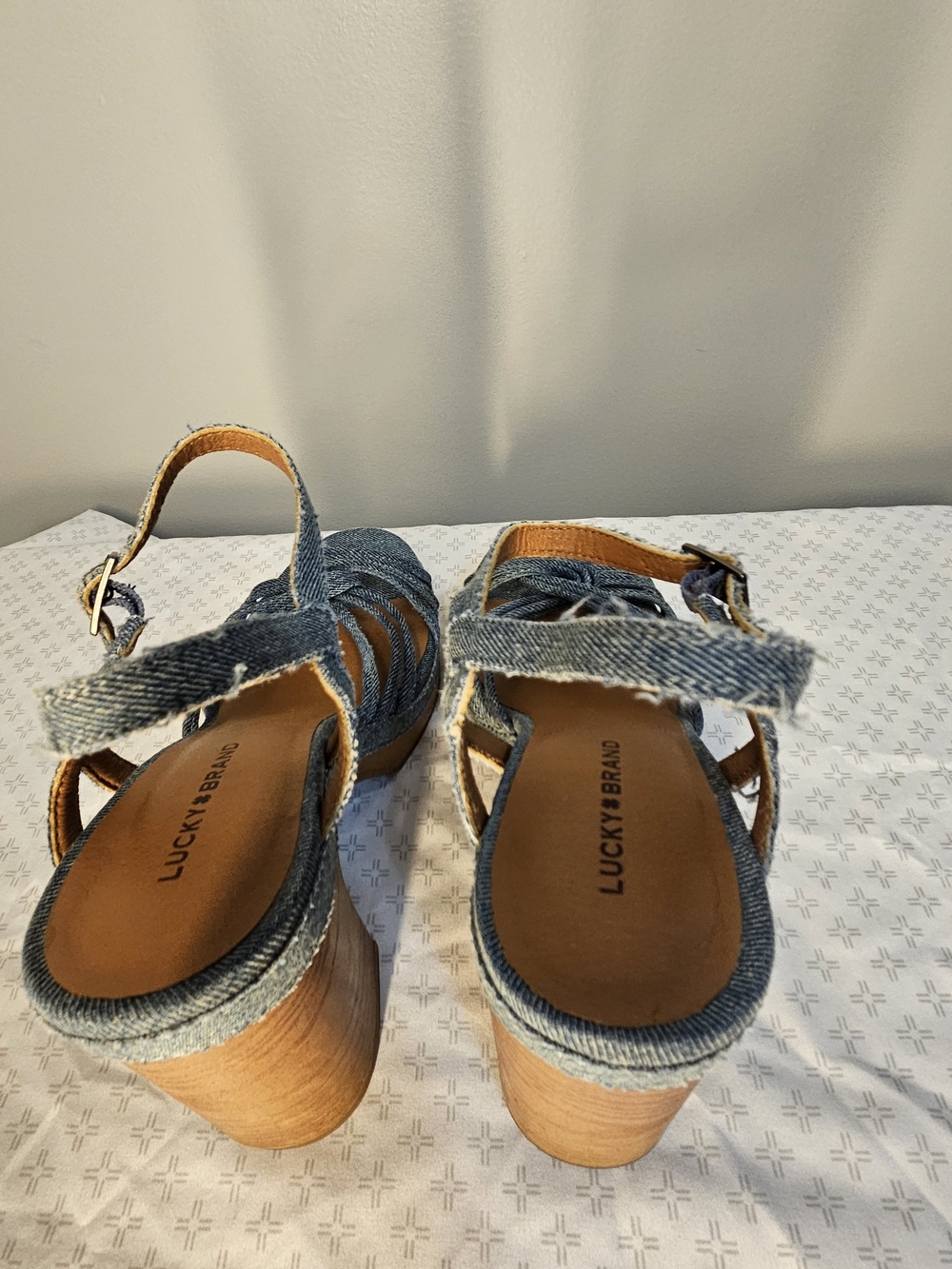 Lucky Brand Y2K Denim Platform Heeled Sandals with Ankle Strap - Picture 6 of 12